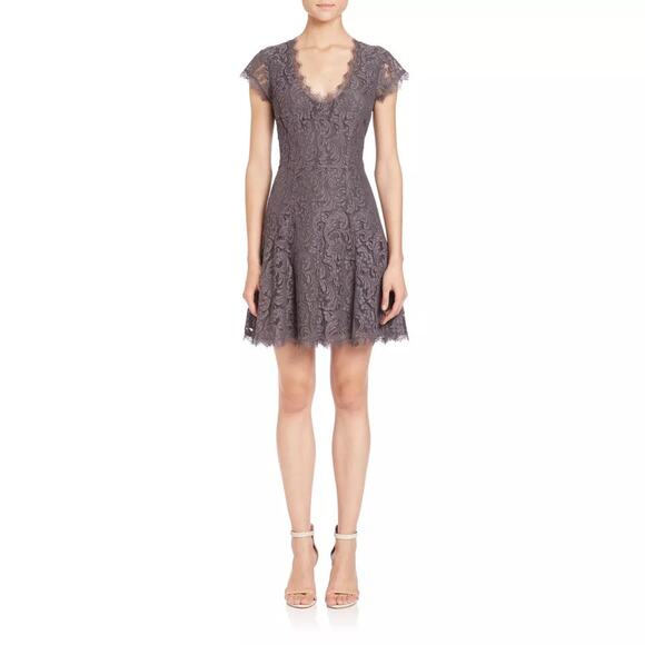 Joie Women's Steel Gray Eshe Fit Flare Scoop Neckline Lace Mini Dress Size 10 - Picture 2 of 11